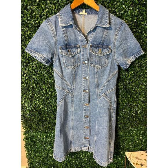 PILCRO Short-Sleeve Denim Button-Front Mini Dress Women's Size 2 Anthropologie - Picture 5 of 8